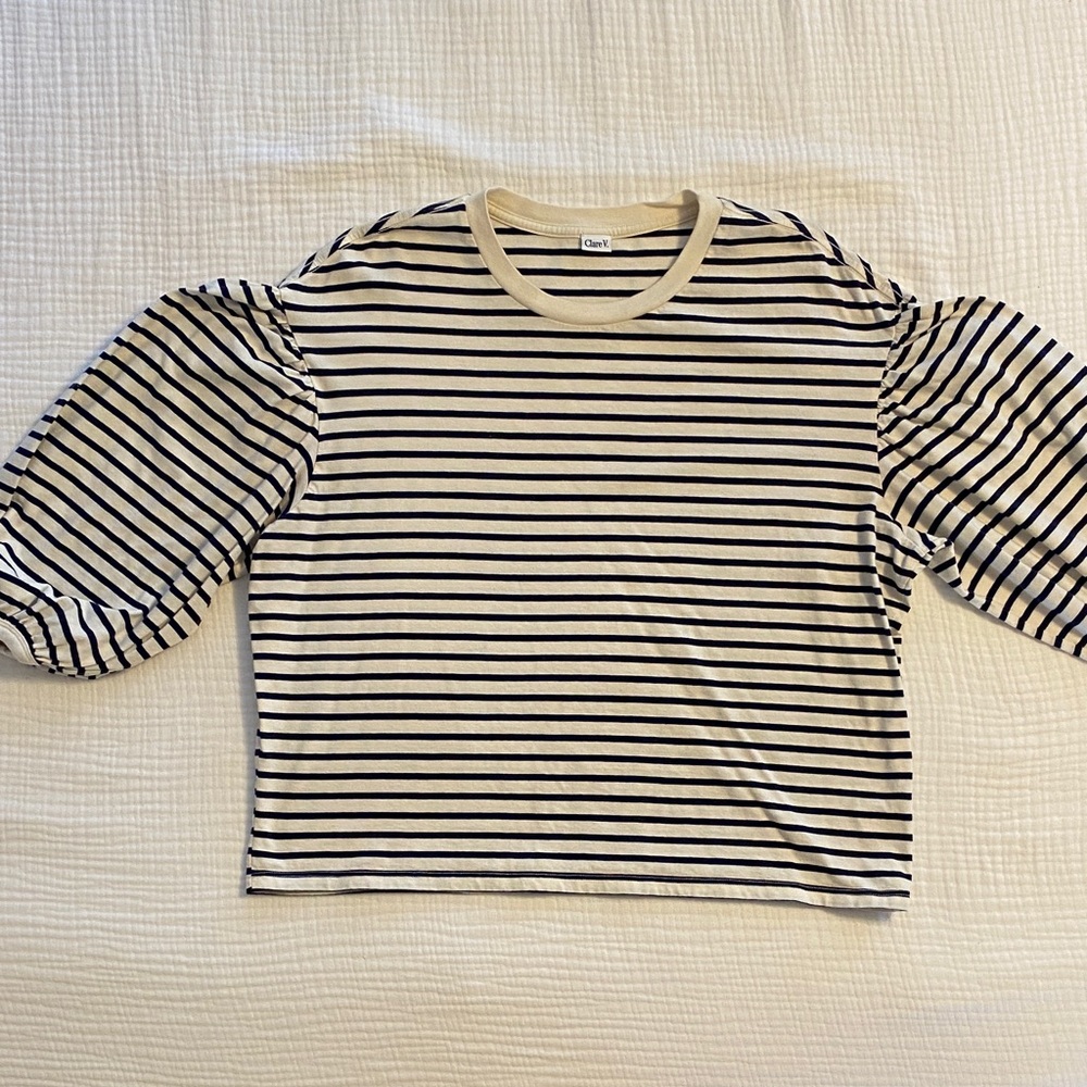 Clare V. Striped Puff Sleeve Top
